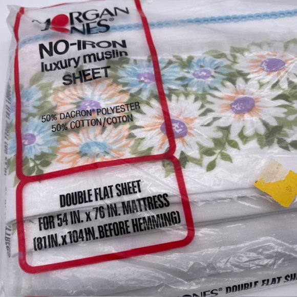 Vintage Morgan Jones Flower Floral Maytime Double Flat Sheet Blue Muslin USA - Picture 2 of 5